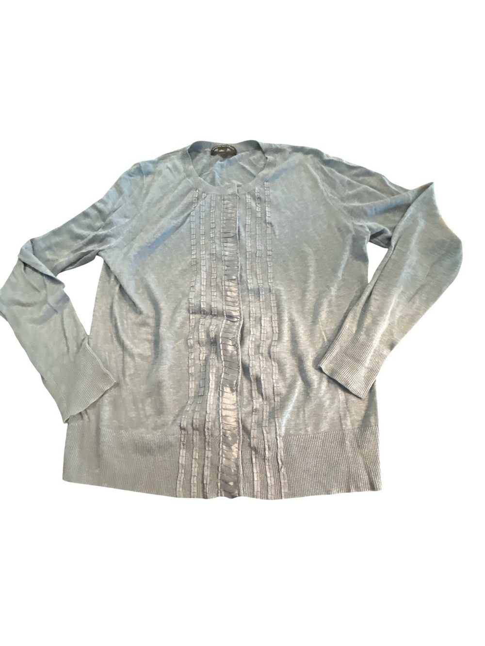 Banana Republic Blue Silk Linen Blend Snap Front Ruffle Cardigan Sweater Large